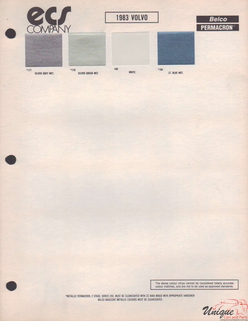 1983 Volvo Paint Charts ECS 1